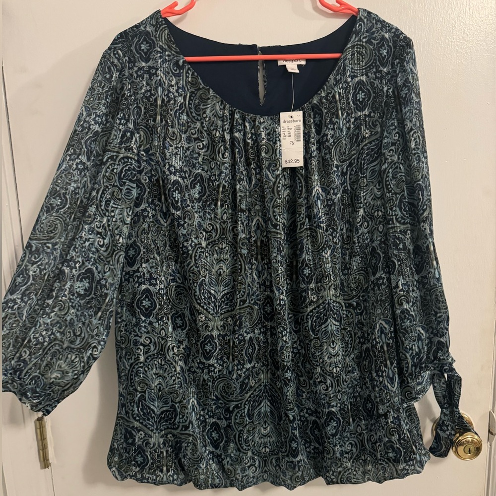NWT Westport Geometric Sparkly Long Sleeve Blouse Size 1X Dressbarn